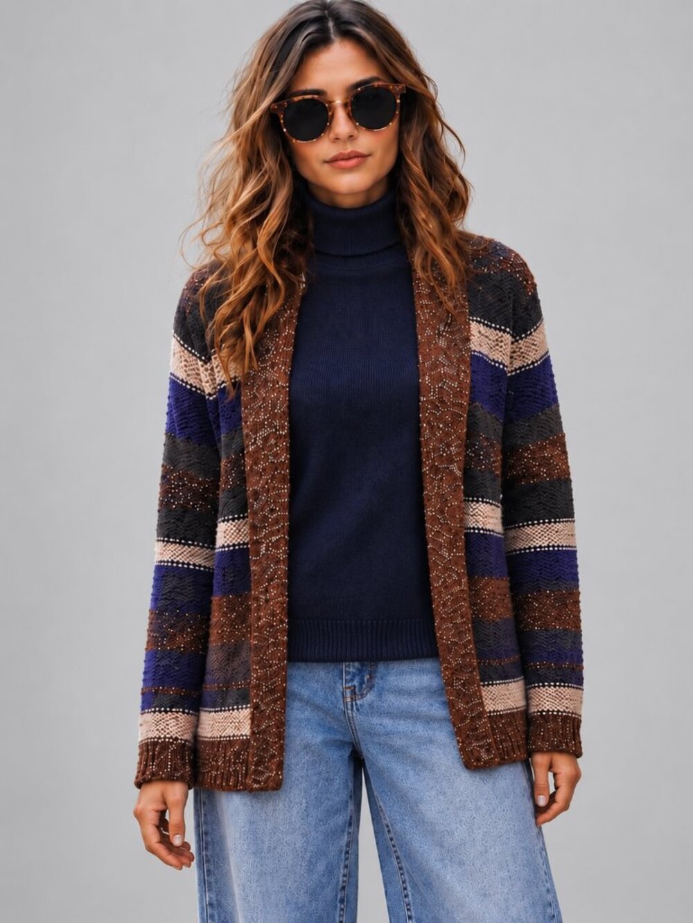 Striped Mexx Open front cardigan, shawl collar
